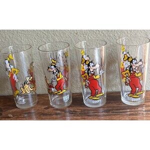 Pepsi Goofy Pluto Glass LOT 4 1978 Walt Disney Productions Happy Birthday Mickey